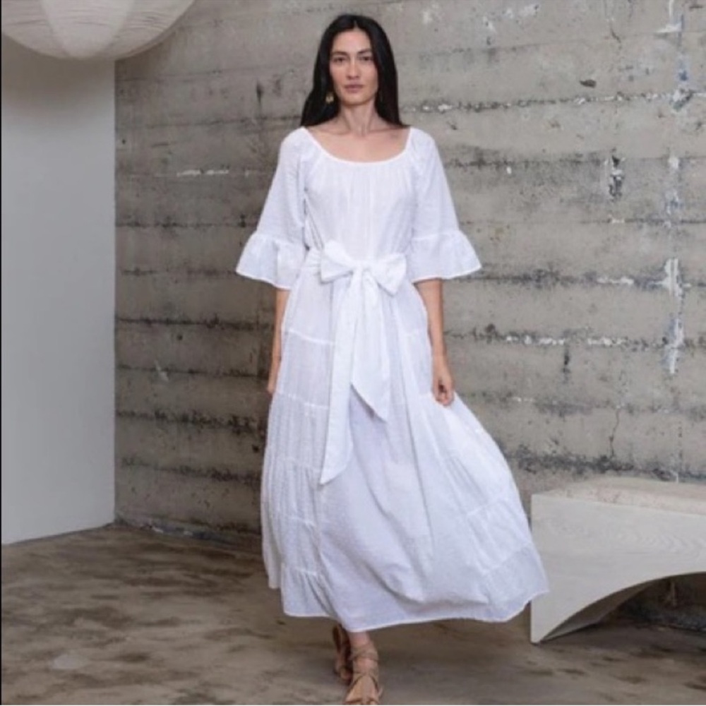 Natalie Martin White Mesa Maxi Dress White Cotton Gauze Swiss Dot XS